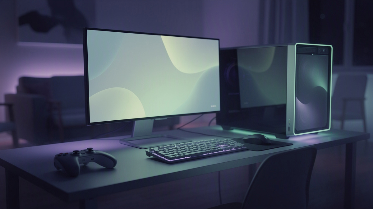 A home computer setup suggests one player hosting a session for friends from the same room.