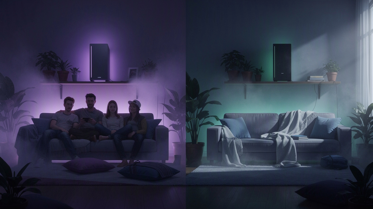 A calm room suggesting a server running while friends play and resting when they leave.